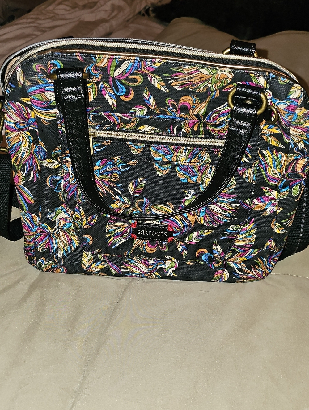 Sakroots Black Multicolor Floral Crossbody Tote
